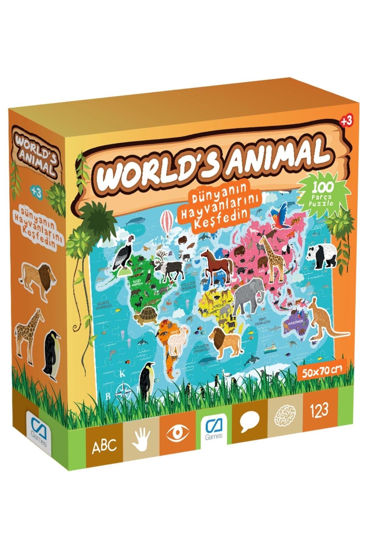 World's Animal Dünyanın Hayvanları 50x70cm 100 Parça Eğitici Çocuk Yapboz-Puzzle Serisi