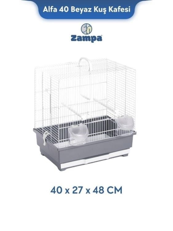 Zampa Plus Alfa 40 Beyaz Kuş Kafesi 40x27x48 Cm (Zıt-2761)