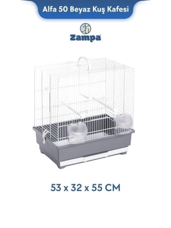 Zampa Plus Alfa 50 Beyaz Kuş Kafesi 53x32x55 Cm (Zıt-3119)