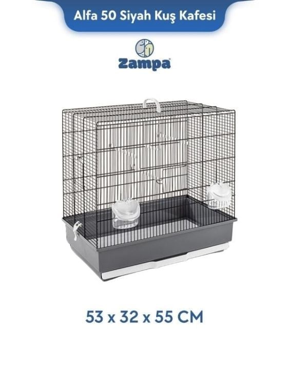 Zampa Plus Alfa 50 Siyah Kuş Kafesi 53x32x55 Cm (Zıt-3133)