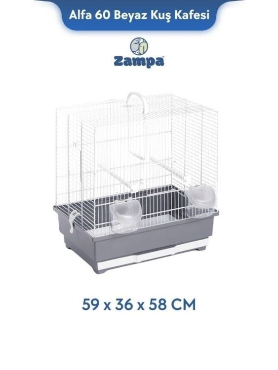 Zampa Plus Alfa 60 Beyaz Kuş Kafesi 59x36x58 Cm (Zıt-3126)