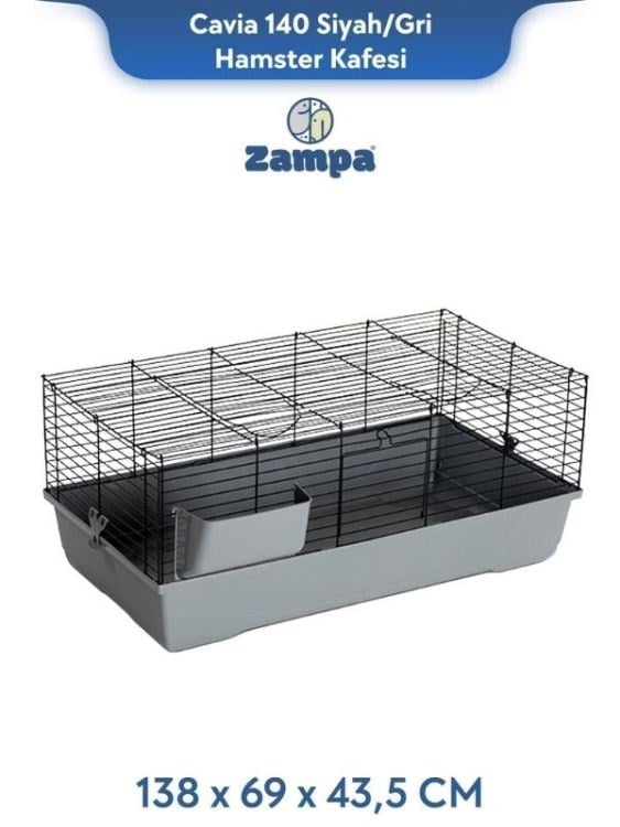 Zampa Plus Cavia 140 Düz Tavşan Kafesi Siyah/Gri 138x69x43,5 cm(ZIT-3034)