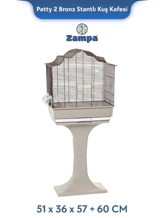 Zampa Plus Patty 2 Stantlı Kuş Kafesi Bronz 51x36x57+60cm (ZIT-2891)