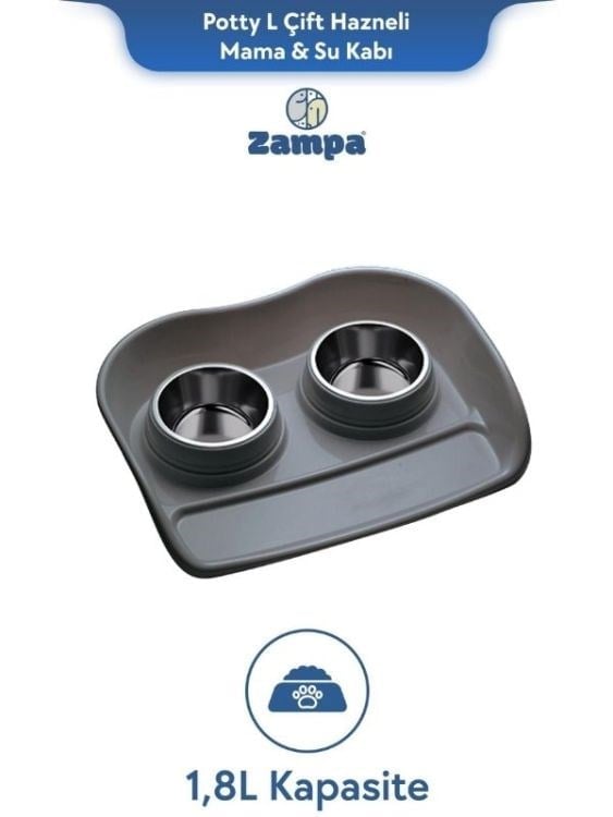 Zampa Plus Potty L Çift Hazneli Mama & Su Kabı 1.8L (ZIT-2686)