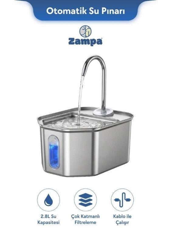 Zampa SPF-06-C Altıgen Paslanmaz Çelik Pet Otomatik Su Pınarı 2.8 Litre