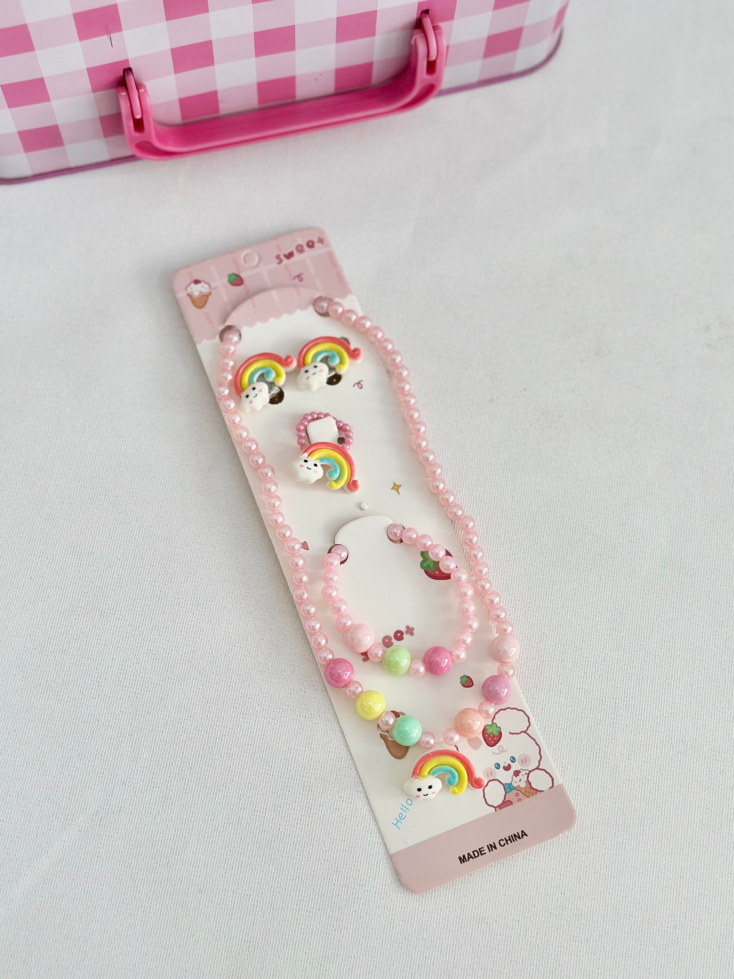 Gökkuşağı Pembe Kolye Set