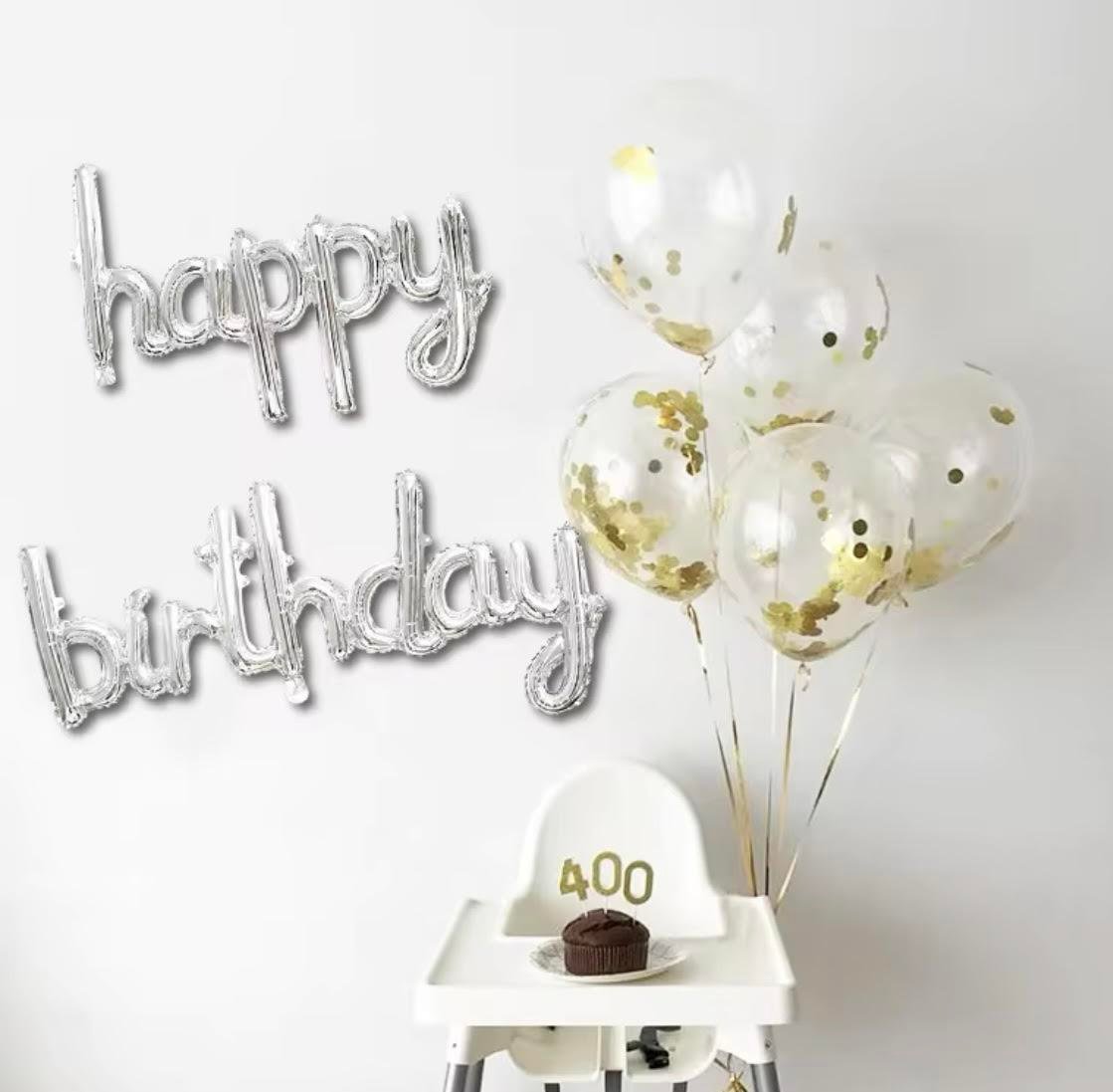 Happy Birthday Gümüş İmza El Yazısı Folyo Balon