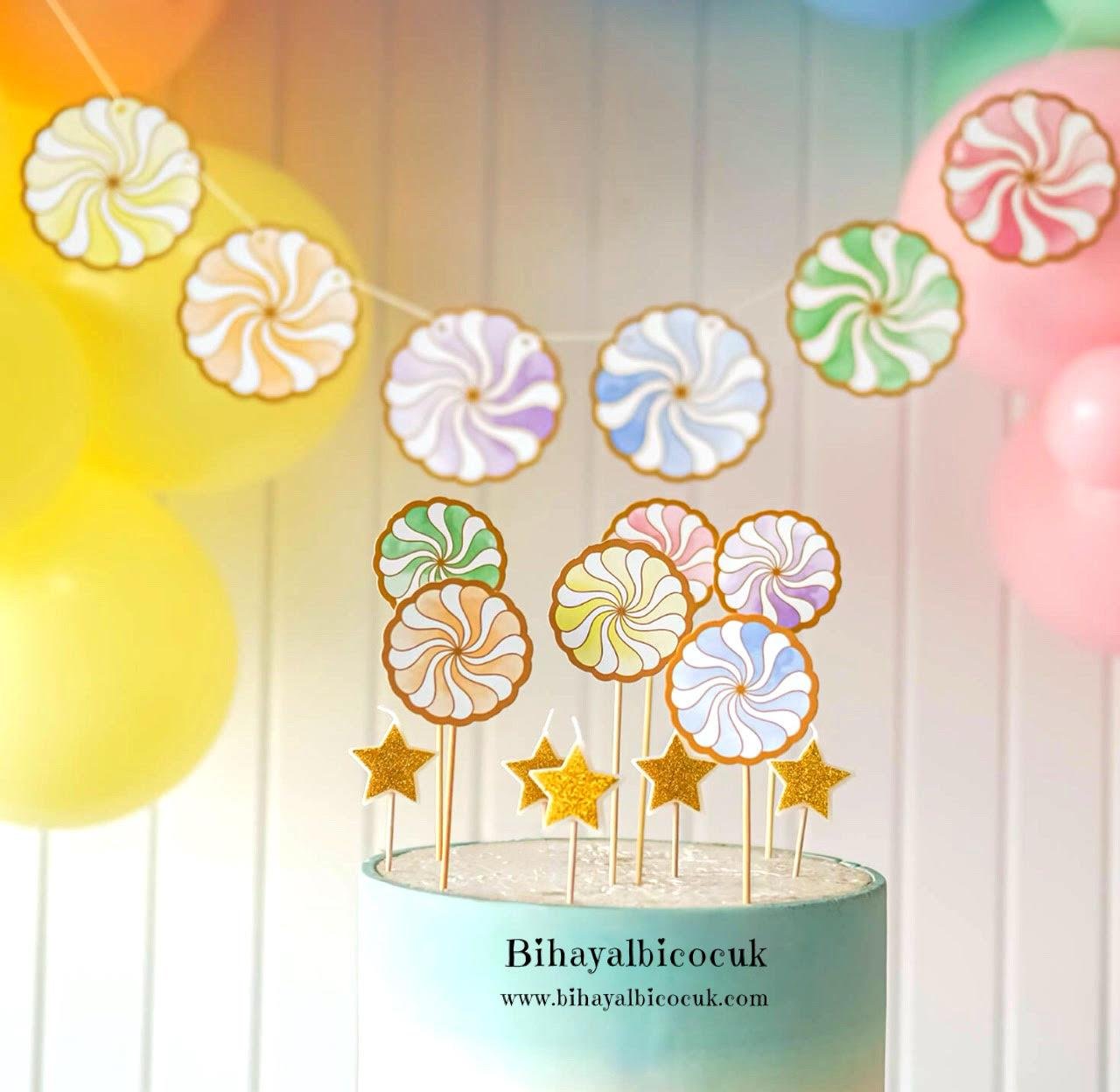 Makaron Şeker Desenli Cake Topper  6 parça