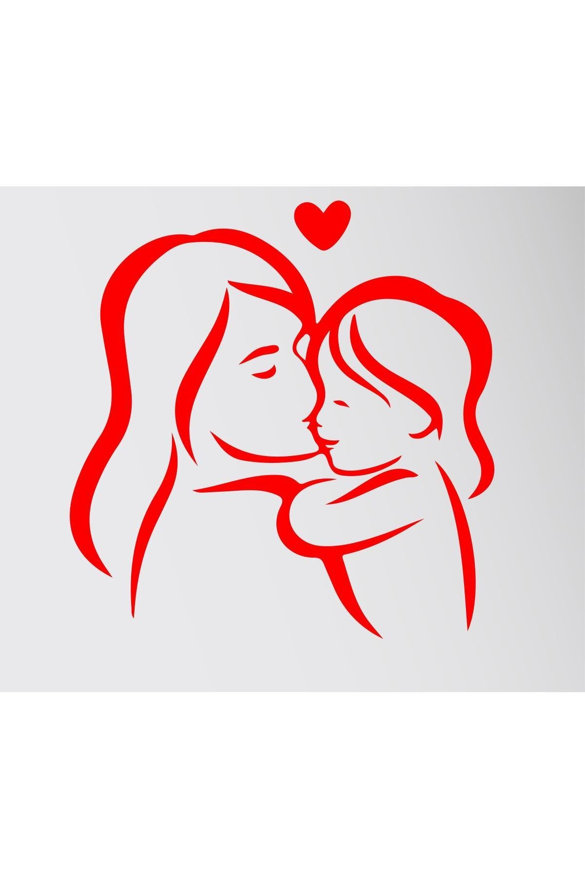 Anneler Gününe Özel Anne Ve Bebek Duvar özel yeni sticker Kırmızı