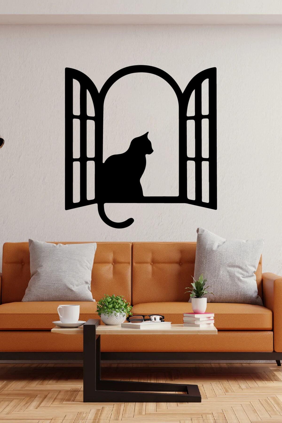 Çift Açılır Penceredeki Kedi Duvar özel yeni sticker Yapıştırma (SUDAN VE NEMDEN ETKİLENMEZ)