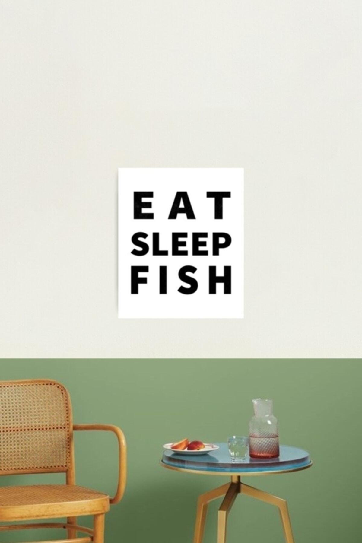 Eat Sleep Fısh Oto Cam Yazı özel yeni sticker Siyah 25*18 Cm