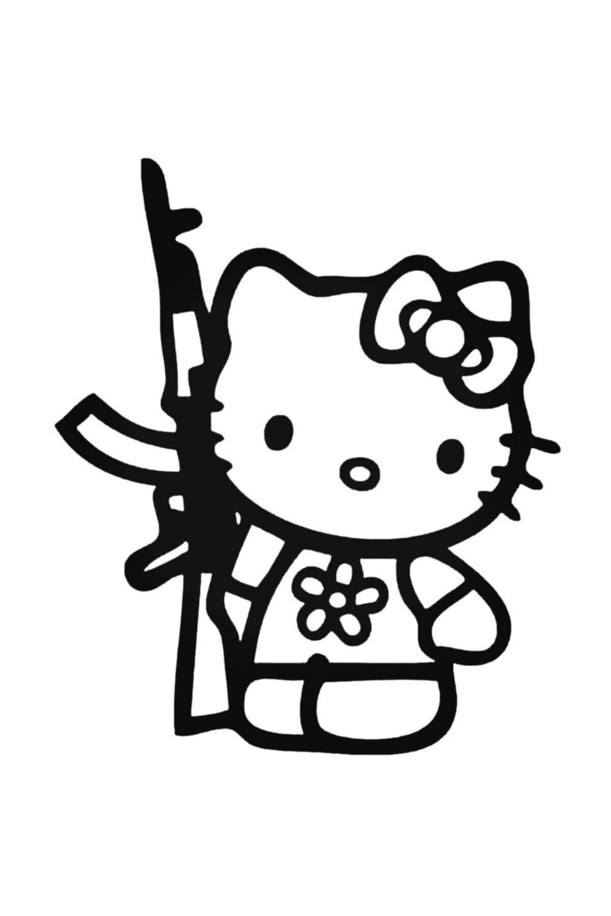 Hello Kitty Silahlı Kedi Tasarım Oto özel yeni sticker 20 Cm