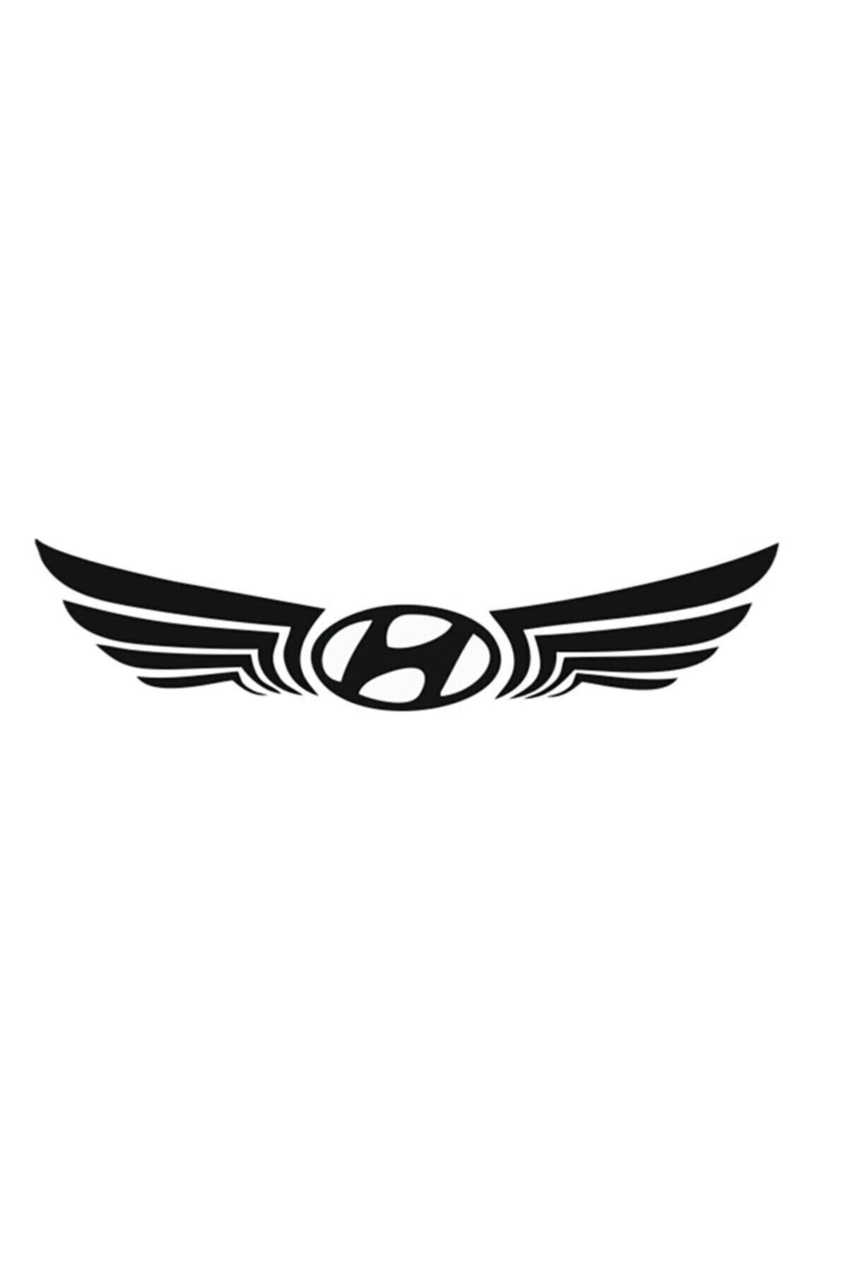 Hyundai İçin şık tasarım karbon sticker seti Aksesuar Kanatlı Logo özel yeni sticker Siyah 24*6 Cm