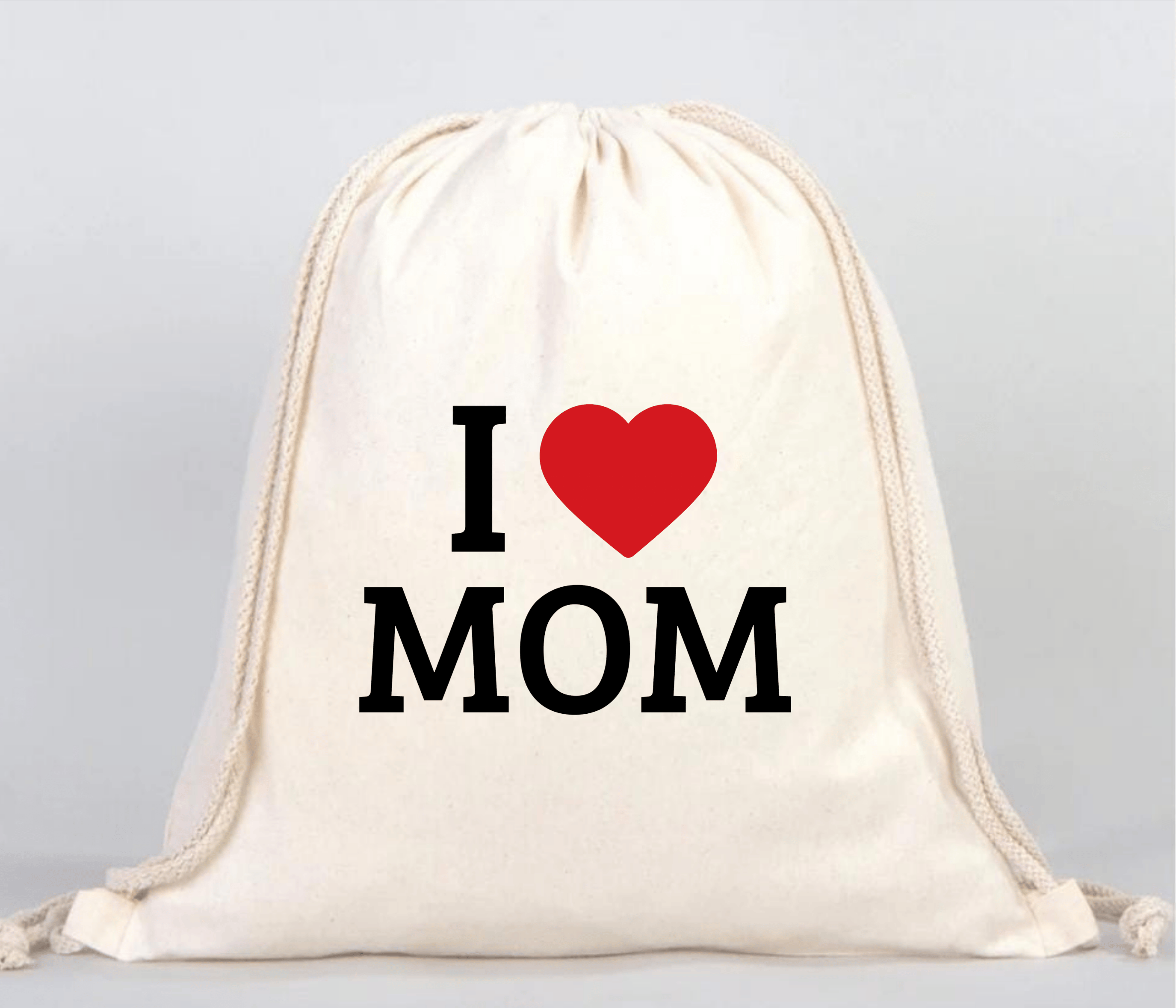I Love Mom Tasarımlı Kanvas Büzgülü Sırt Çantası