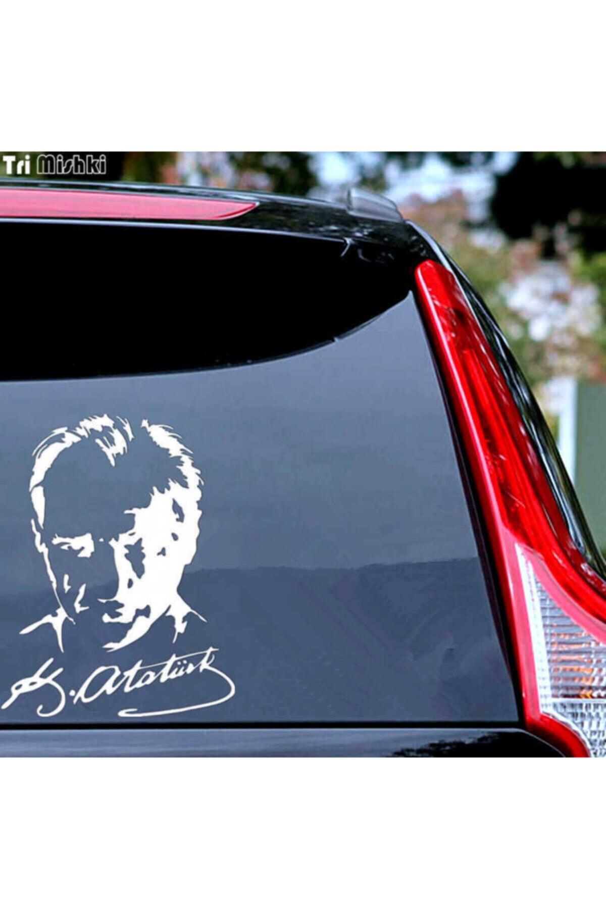 Kemal Atatürk Silueti Ve İmzası Oto Cam özel yeni sticker 20*15 Cm