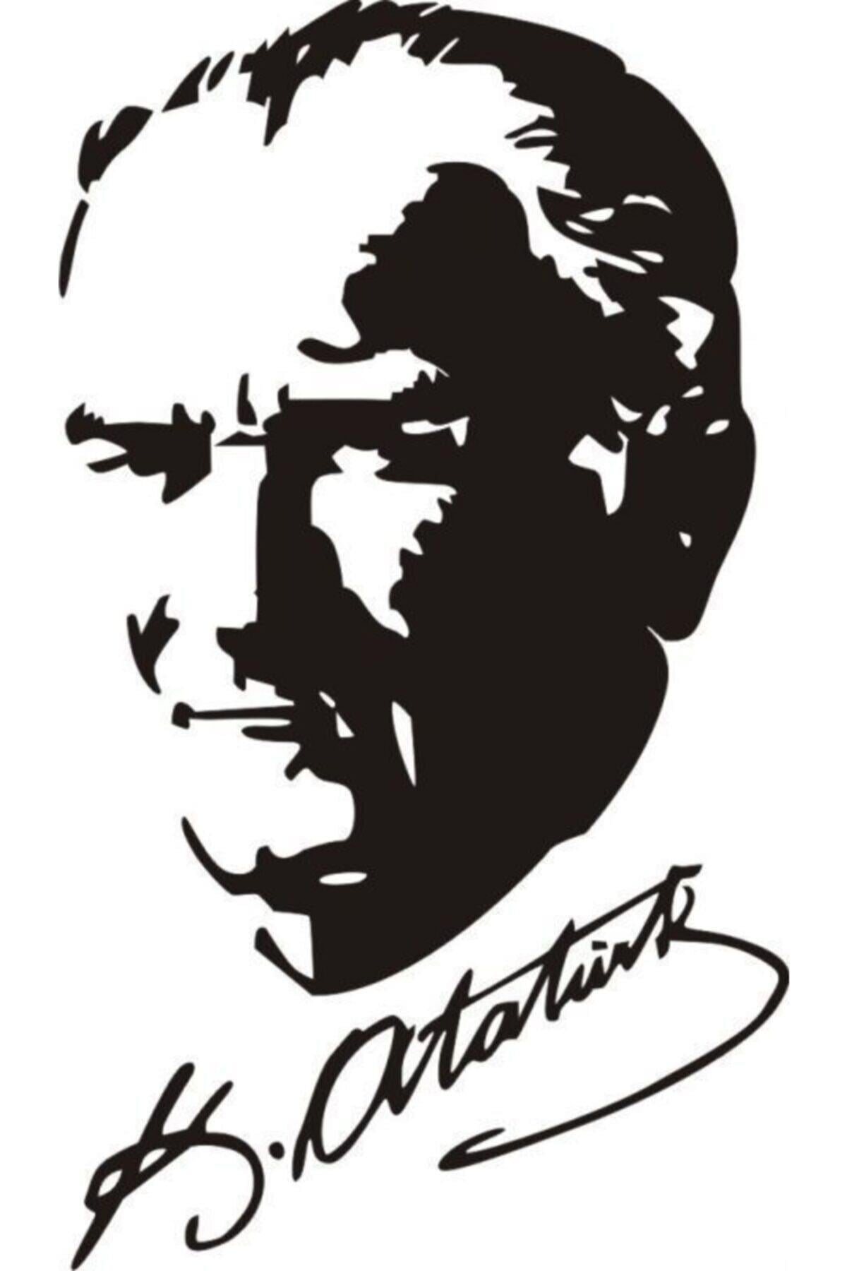 Kemal Atatürk Ve İmzası Tasarım Oto Arka Cam özel yeni sticker Siyah 20*13 Cm