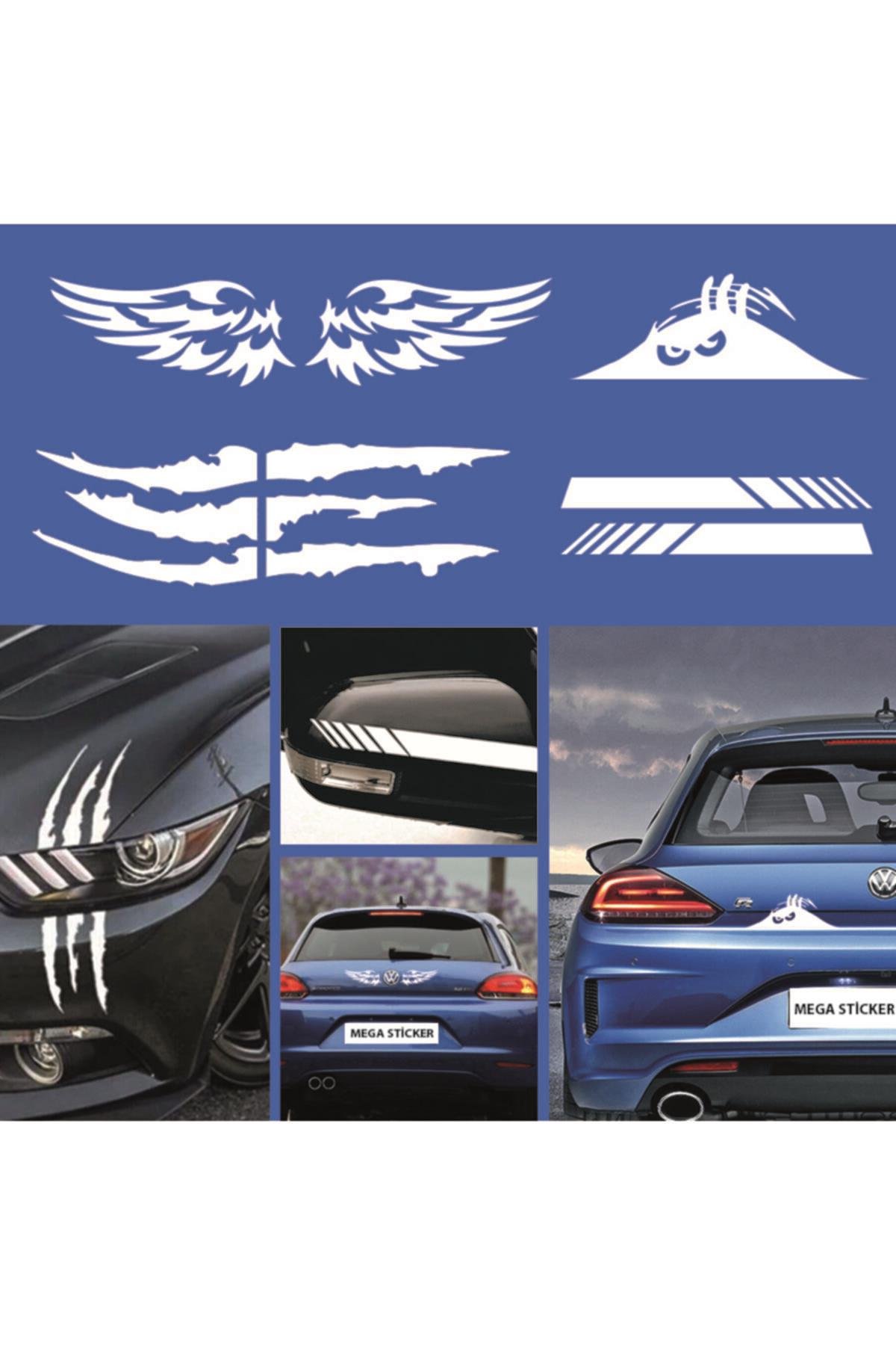 Oto Dikiz Kanat Canavar Pençe Bagaj özel yeni sticker Beyaz 4 Lü Paket