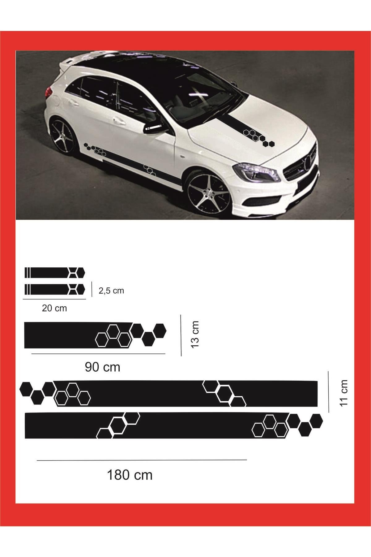 Oto Kaput-Marşpiyel-Yan Ayna özel yeni sticker 5 Li Set 180*10*1,5-90*13 Cm