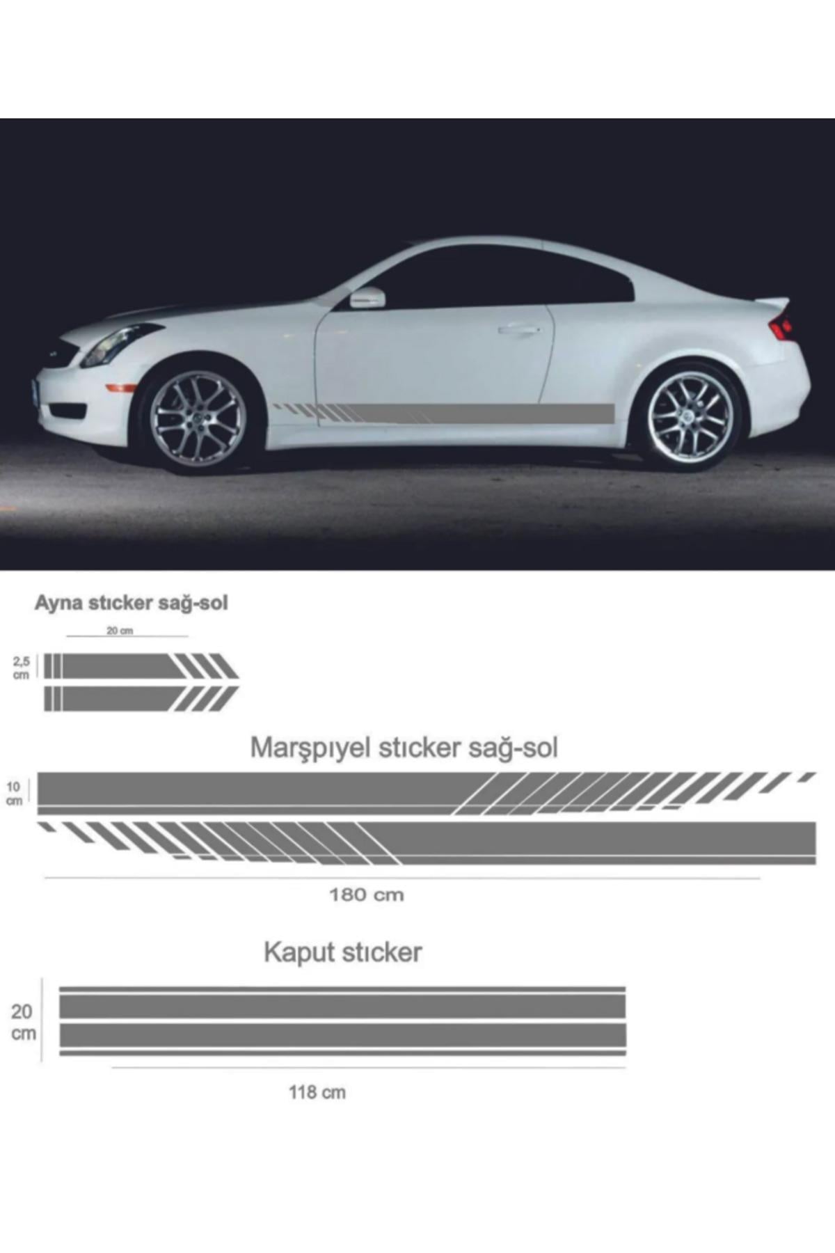 Oto Kaput-Marşpiyel-Yan Ayna özel yeni sticker 5 Li Set 180*10-90*20-20*2,5 Cm Sport 3