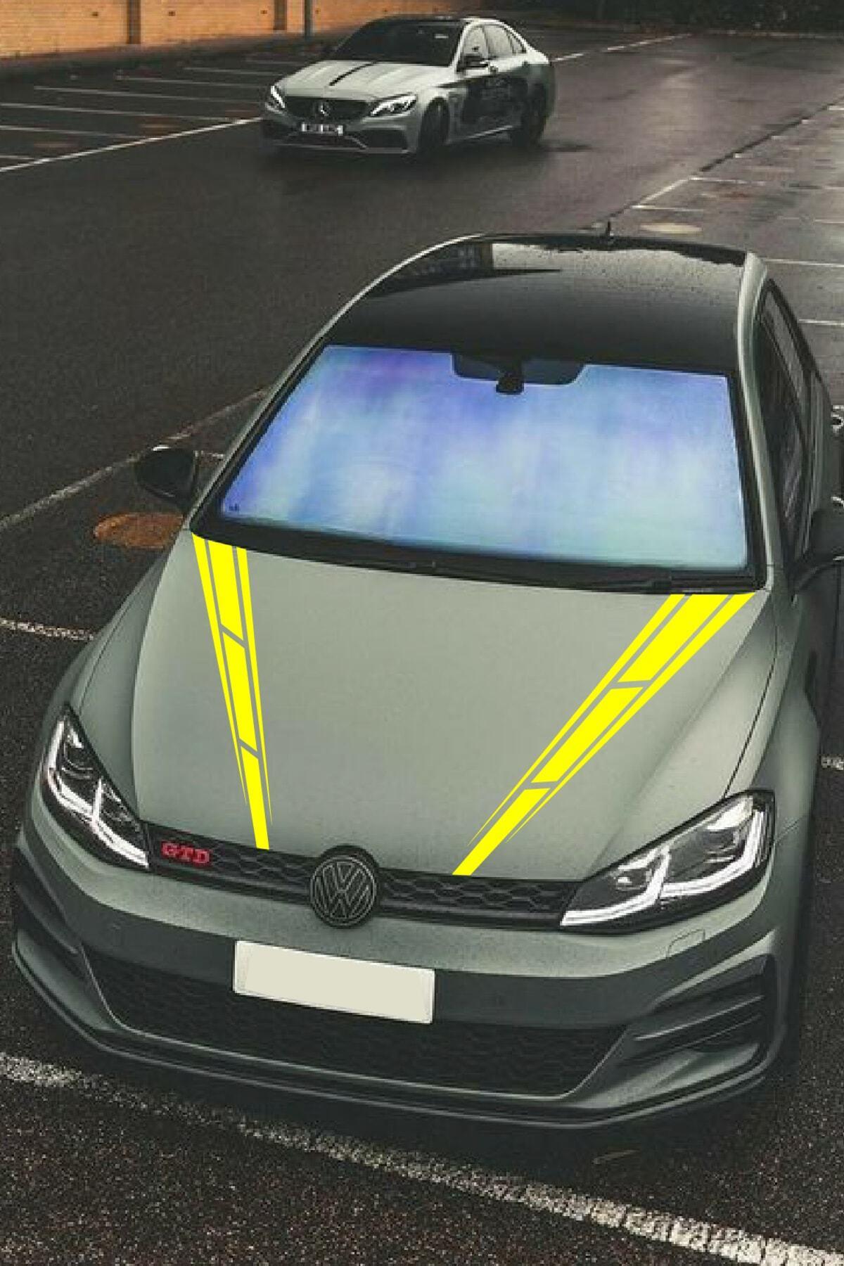 Oto Kaput özel yeni sticker Çift Şerit 2 Adet Sarı 10*60 Cm