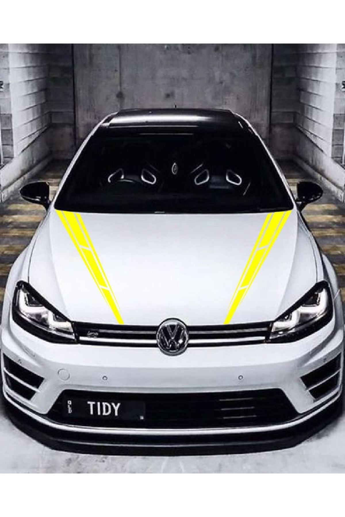 Oto Kaput özel yeni sticker Çift Şerit 2 Adet Sarı 10*60 Cm