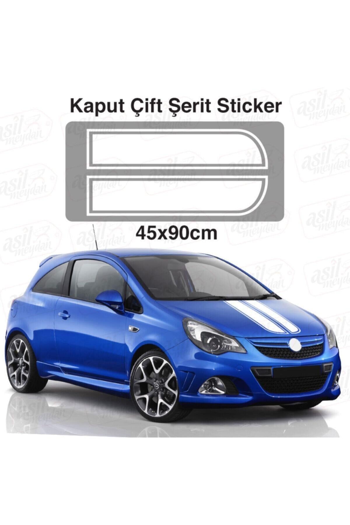 Oto Kaput özel yeni sticker Çift Şerit Beyaz 45*90 Cm