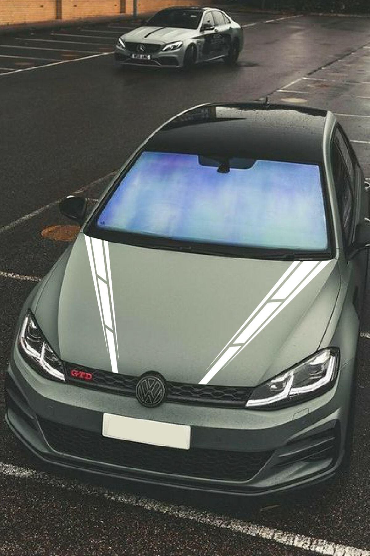 Oto Kaput özel yeni sticker Çift Şerit 2 Adet Beyaz 10*60 Cm
