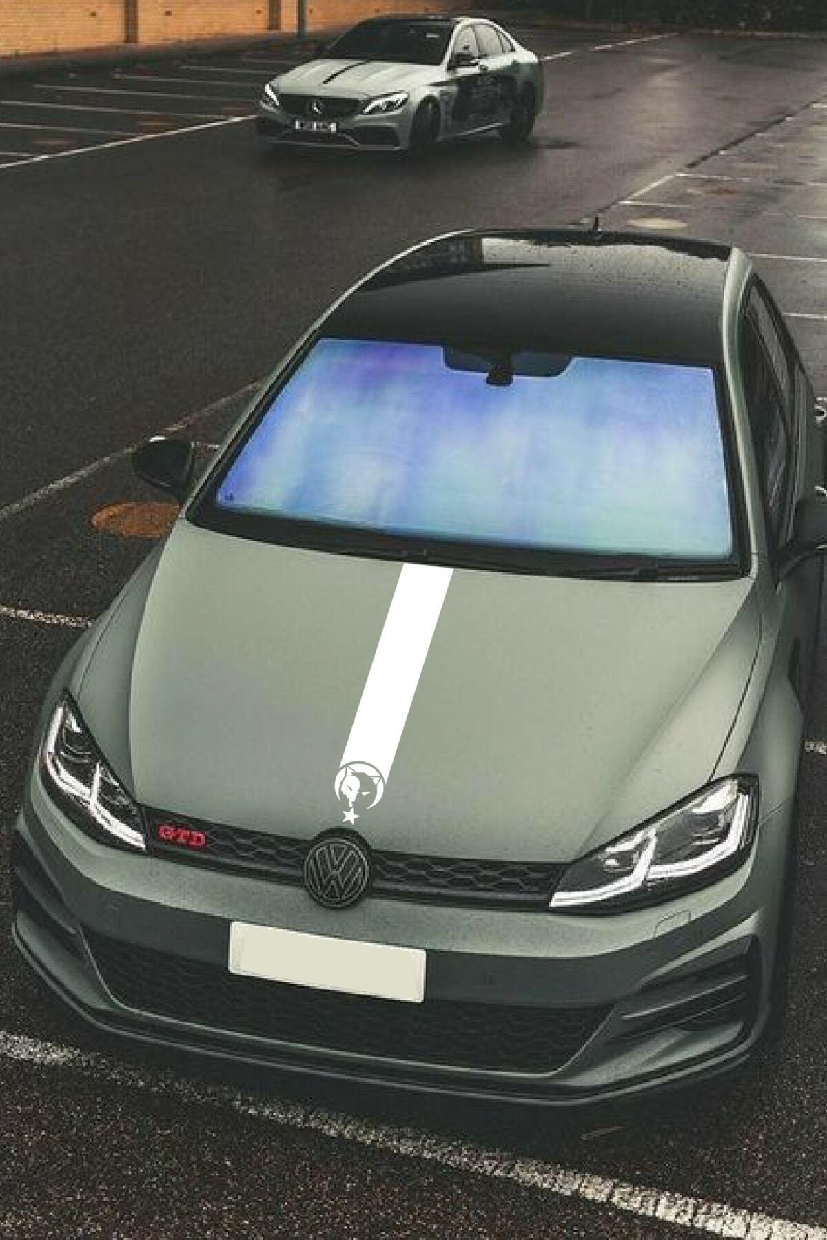 Oto Kaput Şerit özel yeni sticker Kurt Ve Ay Yıldız Tasarımlı Beyaz 12*60 Cm