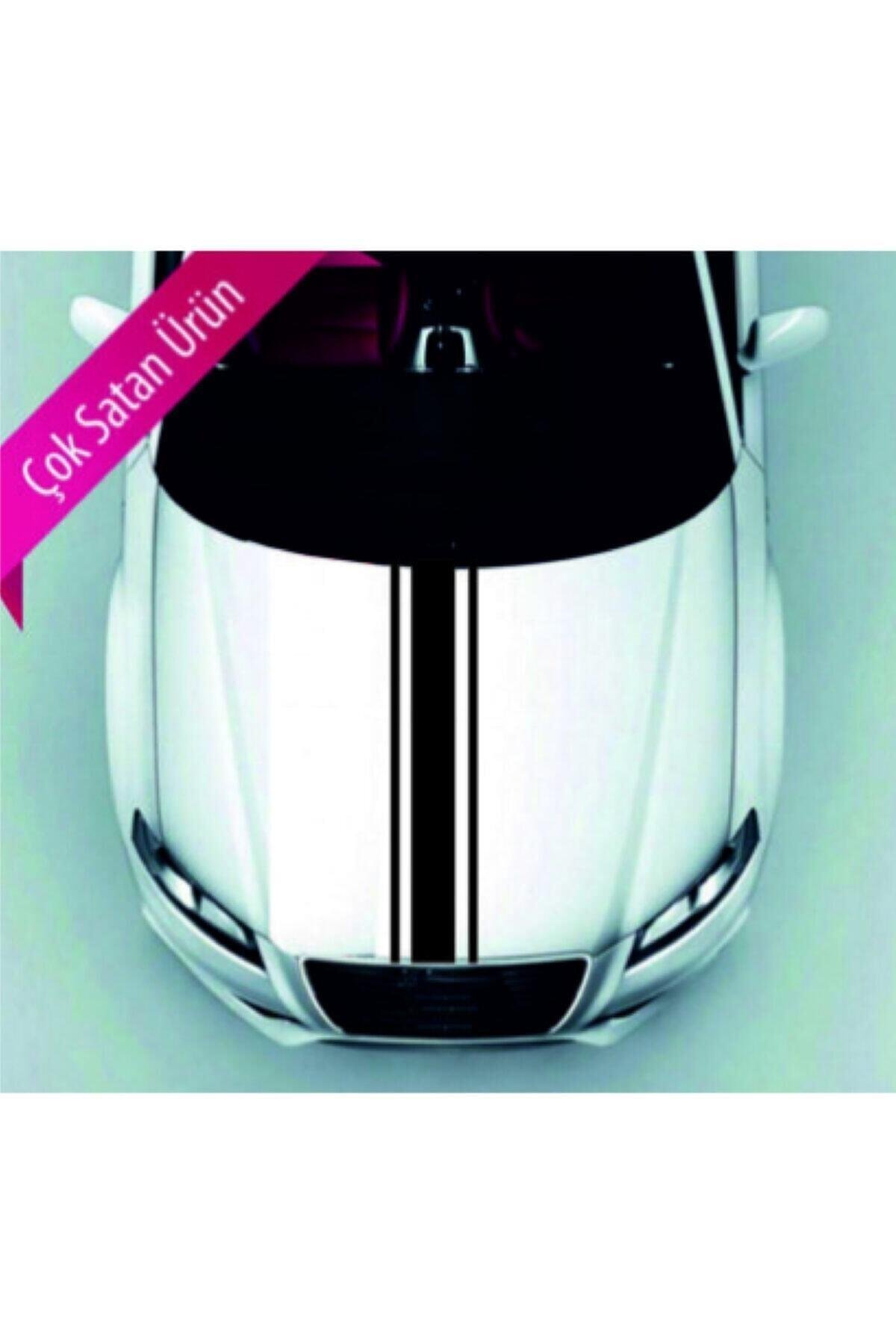 Oto Ön Kaput Çift İnce Çizgili Şerit özel yeni sticker Siyah 118*10-118*3 Cm