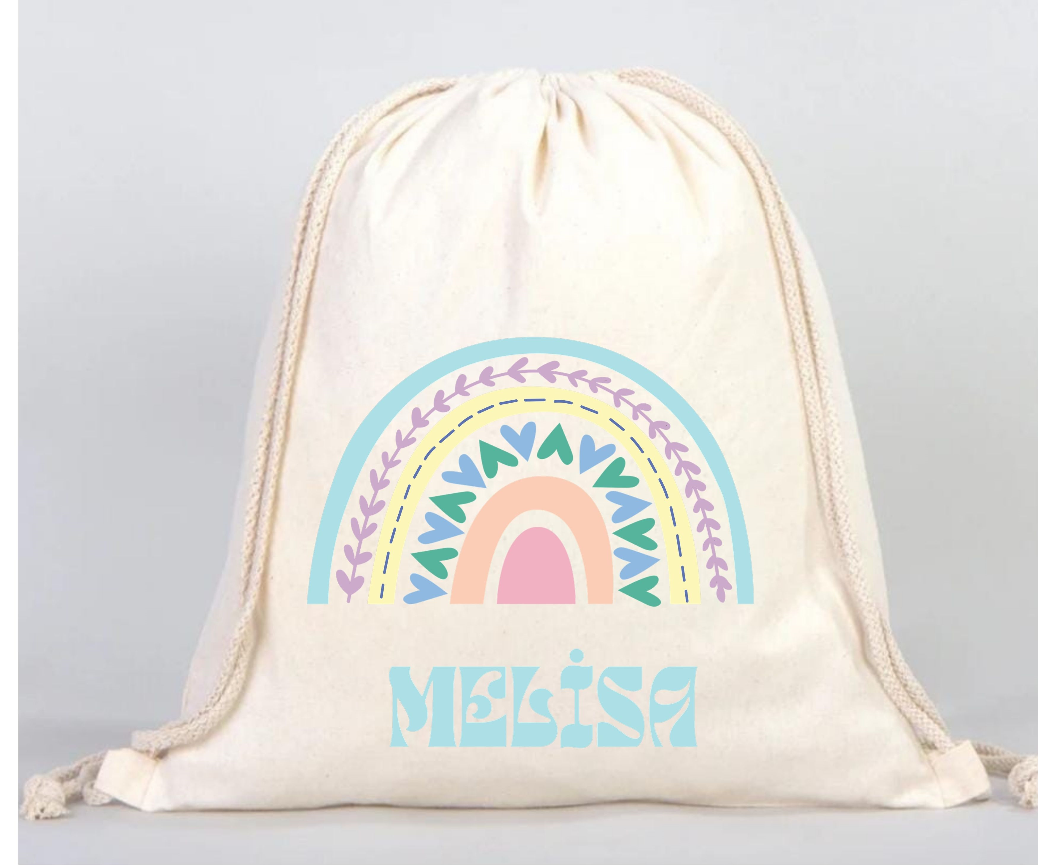 Pastel Gökkuşağı Kişiye Özel Bez Sırt Çantası