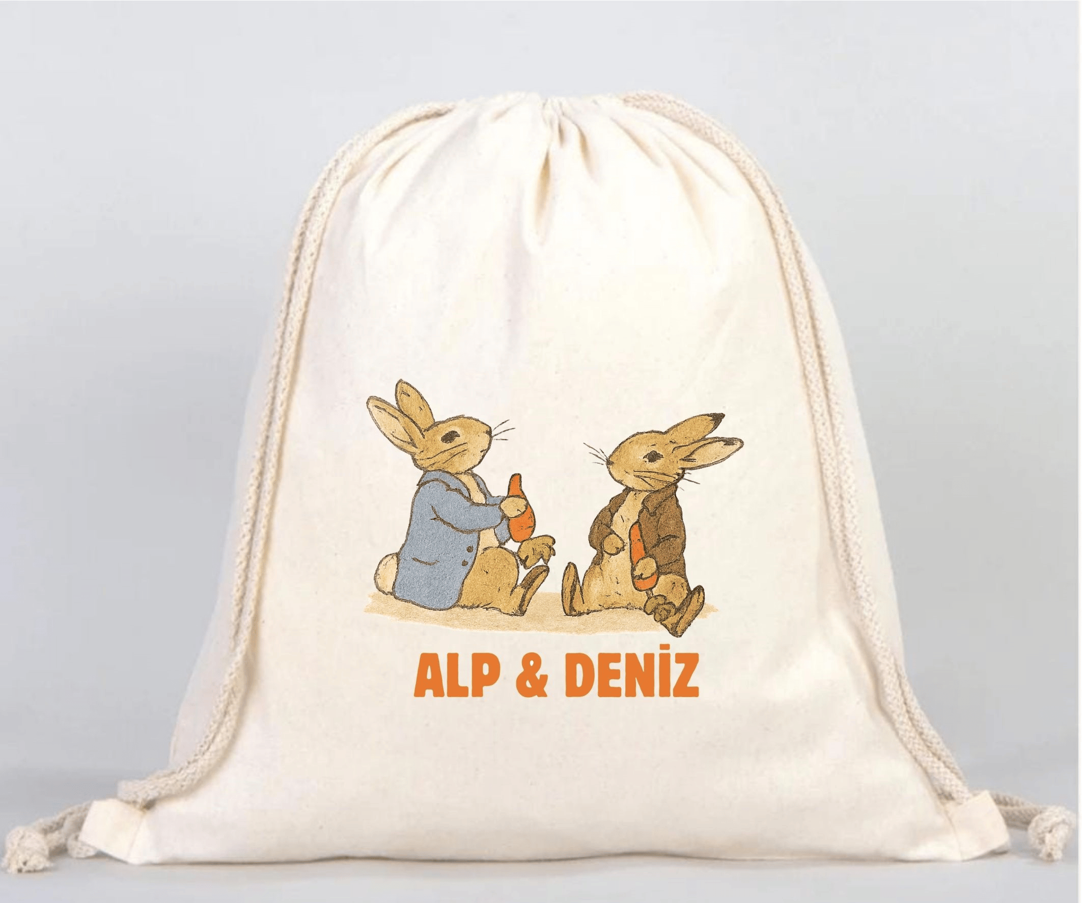 Peter Rabbit Temalı Kişiye Özel Büzgülü Çocuk Çantası