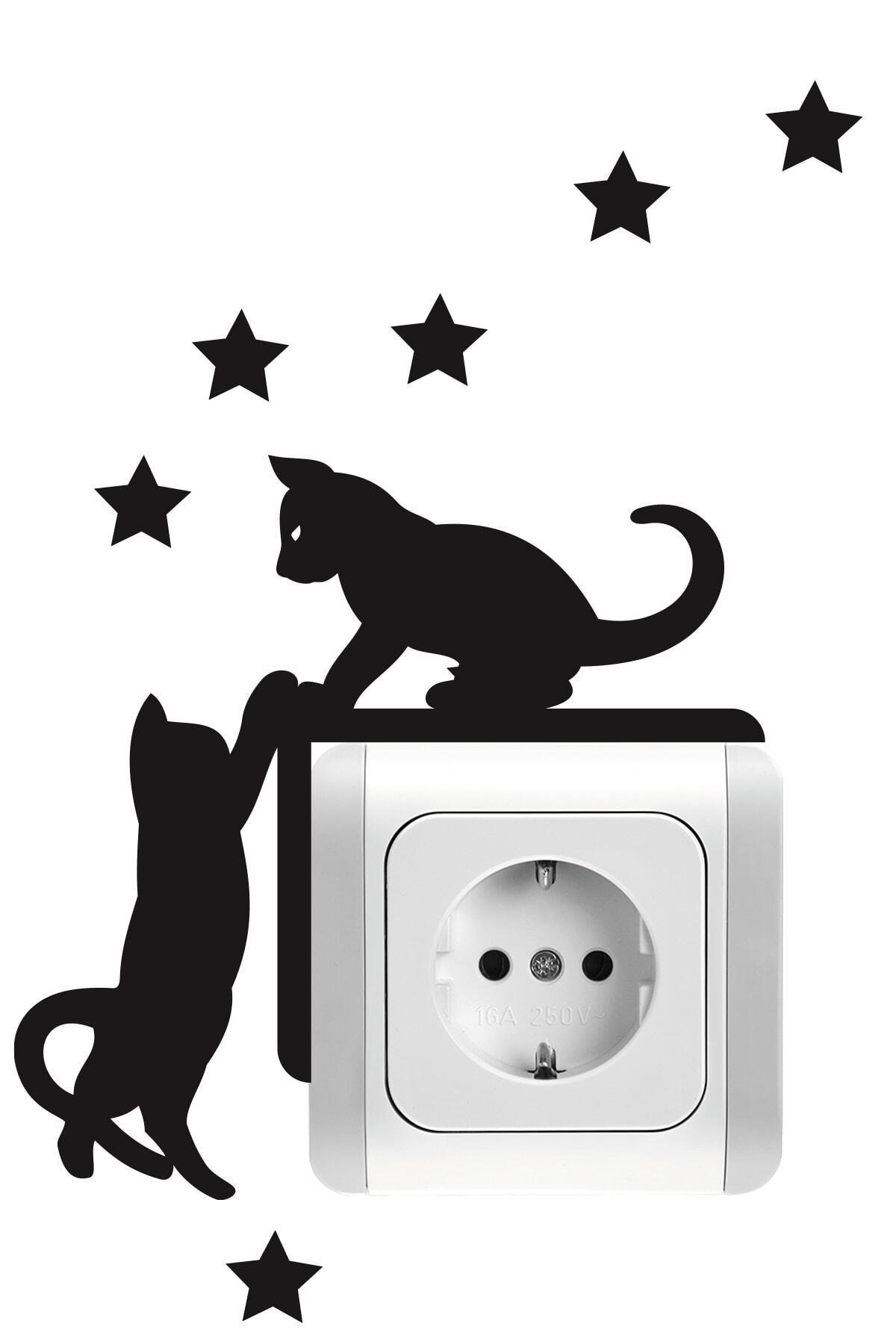 Priz Kedi özel yeni sticker Set Siyah Kedi Yıldız Etiket Duvar özel yeni sticker