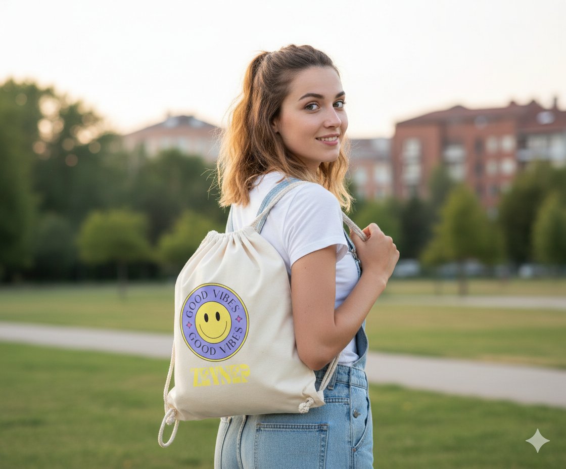 Retro Smiley Tasarımlı İsme Özel Ham Bez Çanta