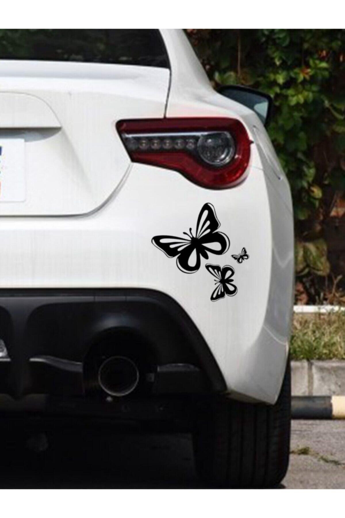 Üç Kelebekler Çıkarılabilir Su Geçirmez Oto özel yeni sticker Siyah 15*17 Cm