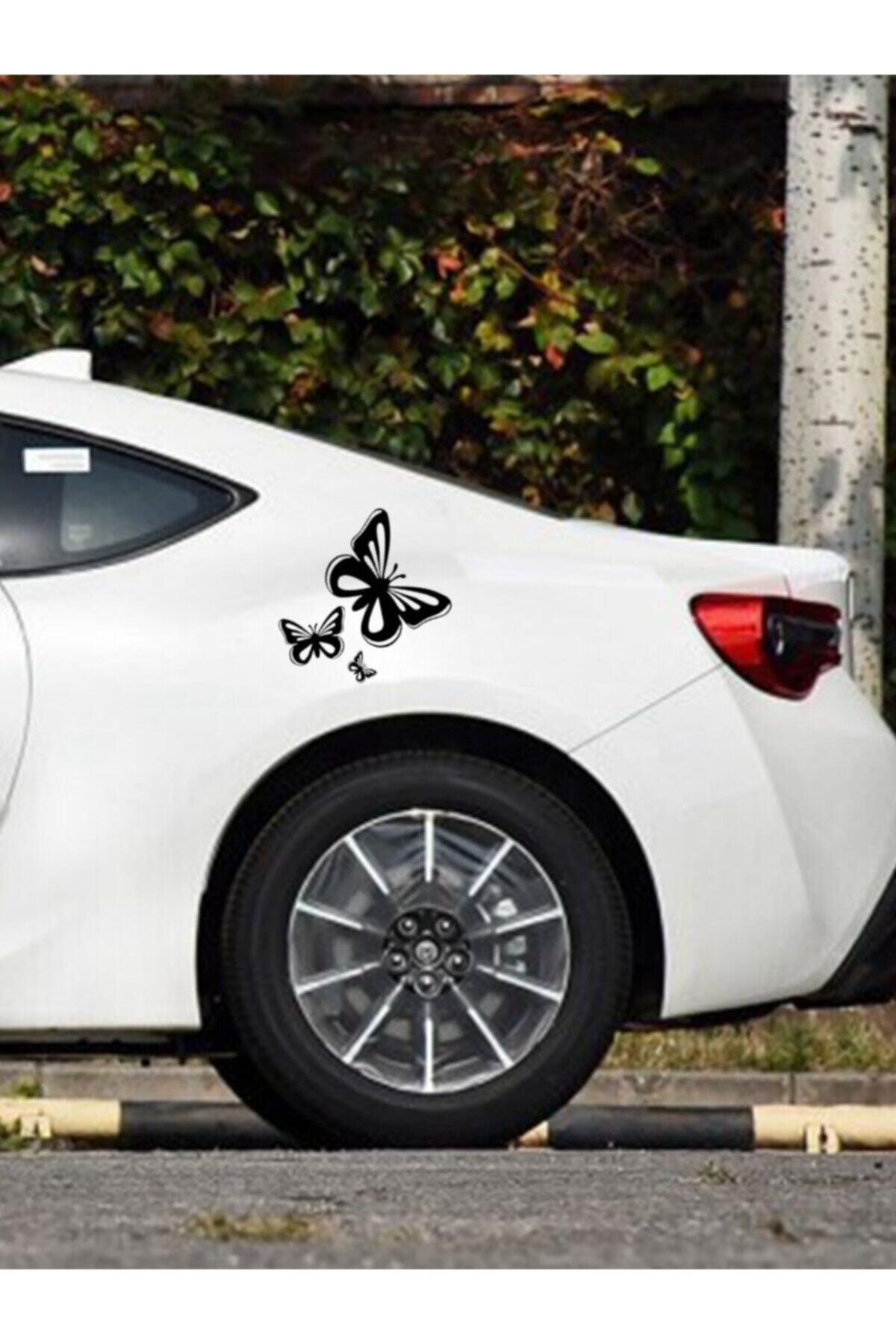 Üç Kelebekler Çıkarılabilir Su Geçirmez Oto özel yeni sticker Siyah 15*17 Cm