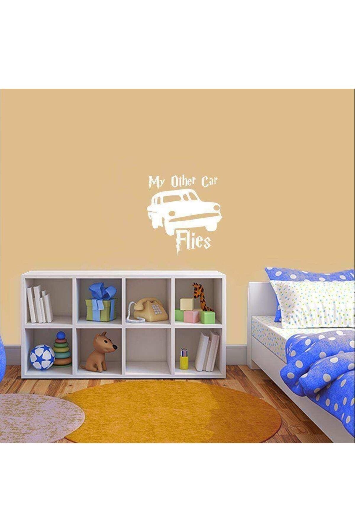 Uçan Araba - My Other Car Flies Yazılı Dekoratif Duvar özel yeni sticker, Çıkartma, Etiket Beyaz