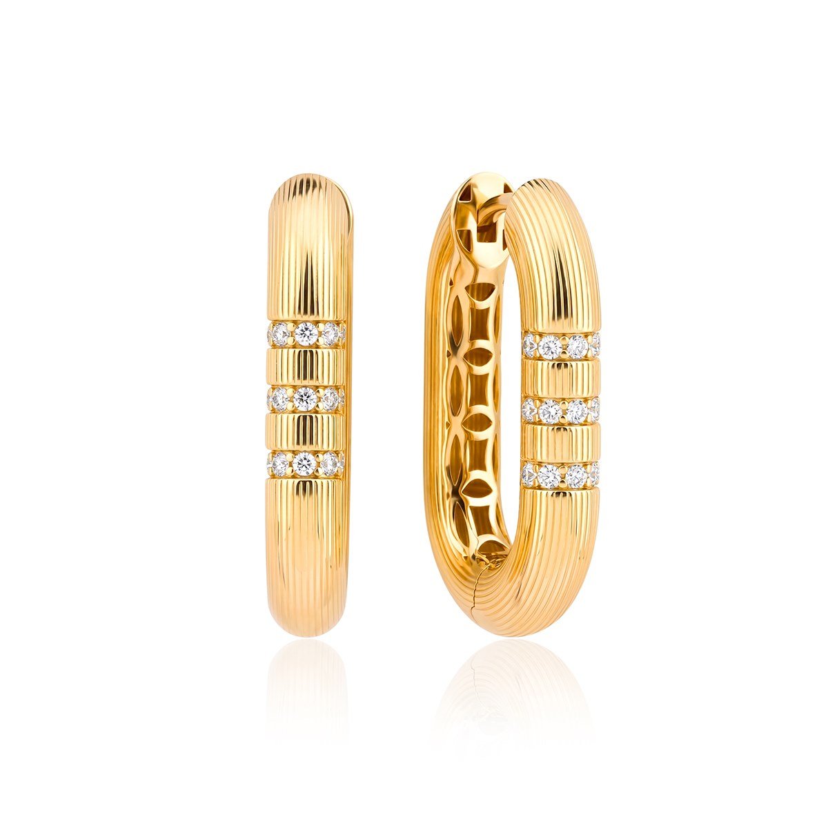 14 Ayar Aureven Taşlı Küpe Büyük Boy