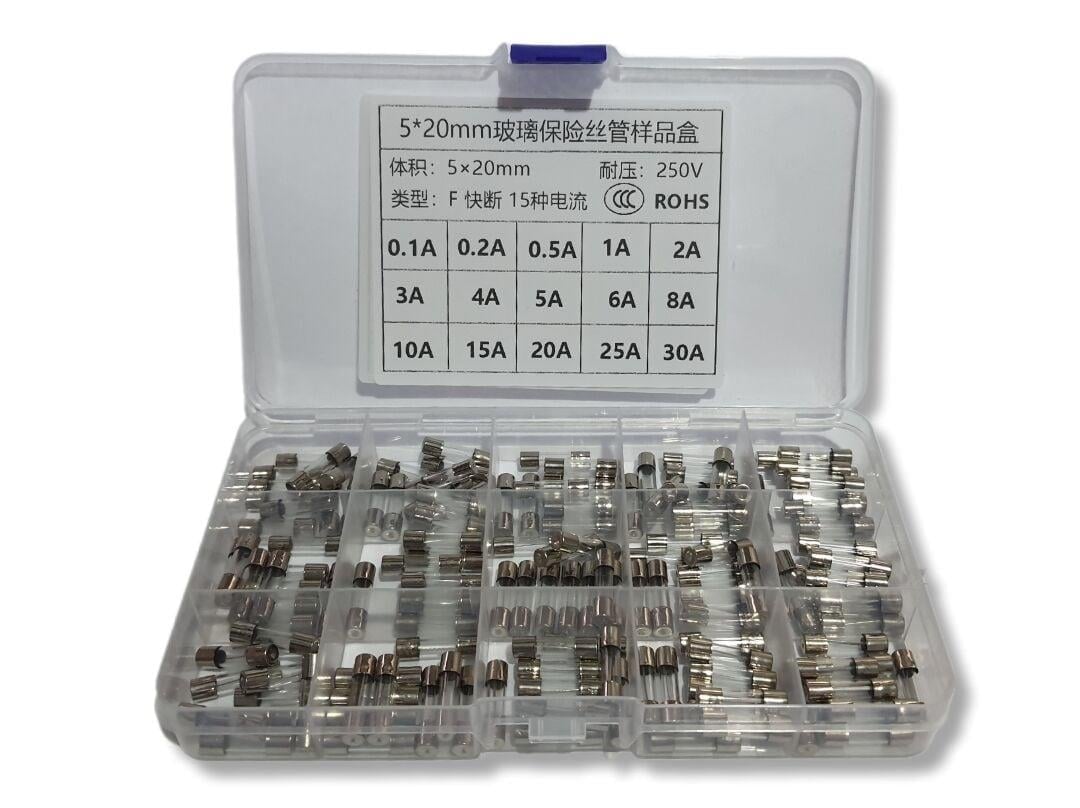 5*20 Cam Sigorta Seti Kutulu 15 Çeşit (100mA-30A) Toplam 150 Adet (250V)