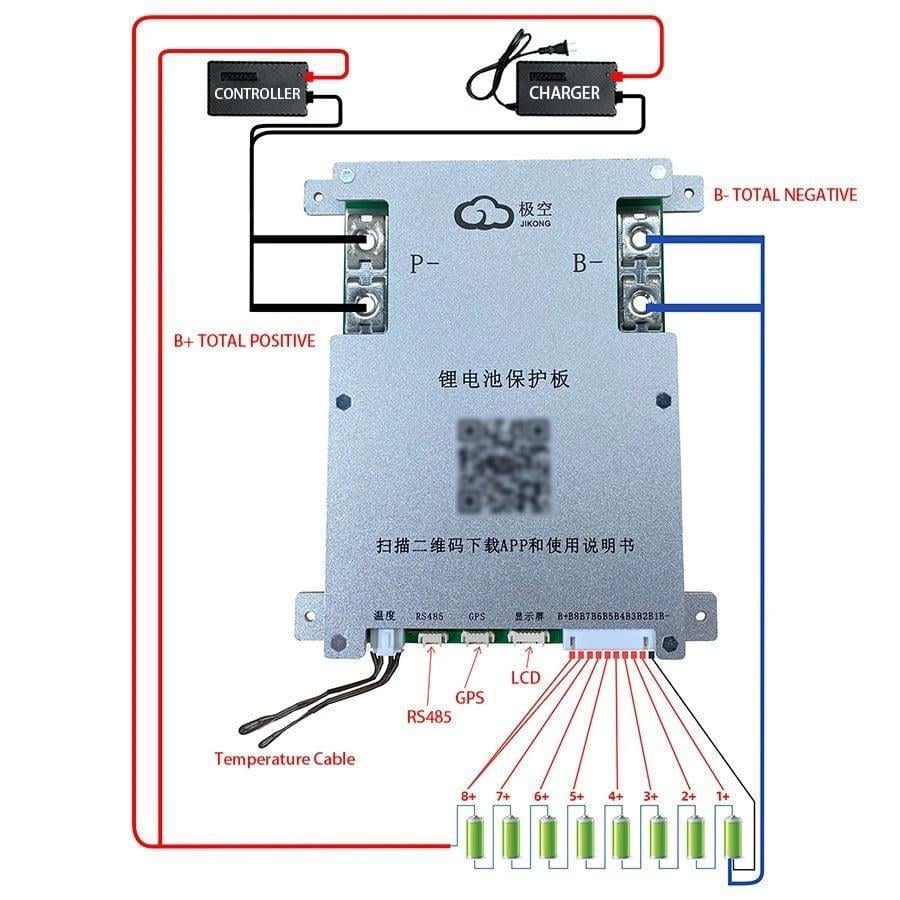 JK Smart BMS 4S-8S 100A Deşarj - 1A Aktif Balans - Bluetooth - Lion - LiFePO4 ( JK-B1A8S10P )
