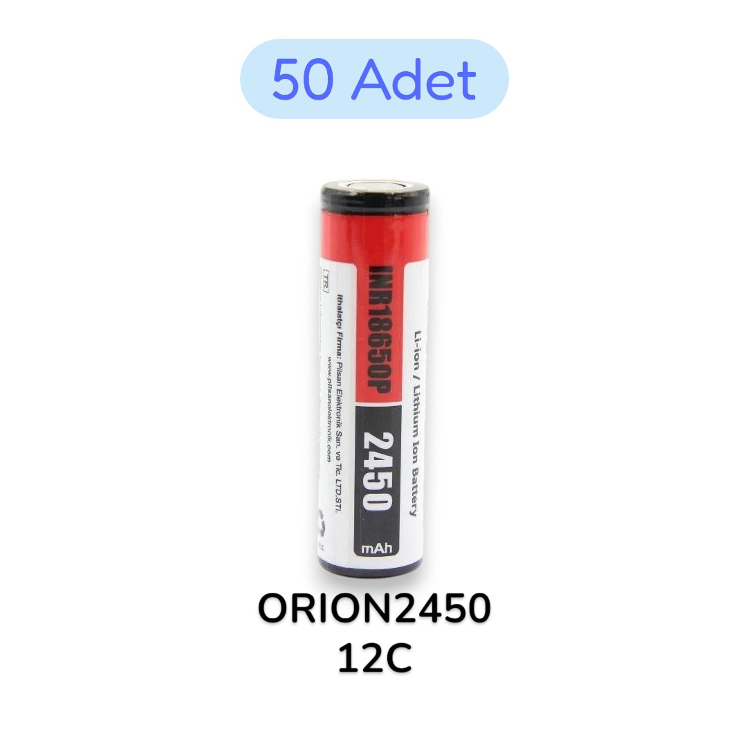 50 Adet Orion 18650P 3.7V 2450 mAh 12C Şarj Edilebilir Li-ion Pil