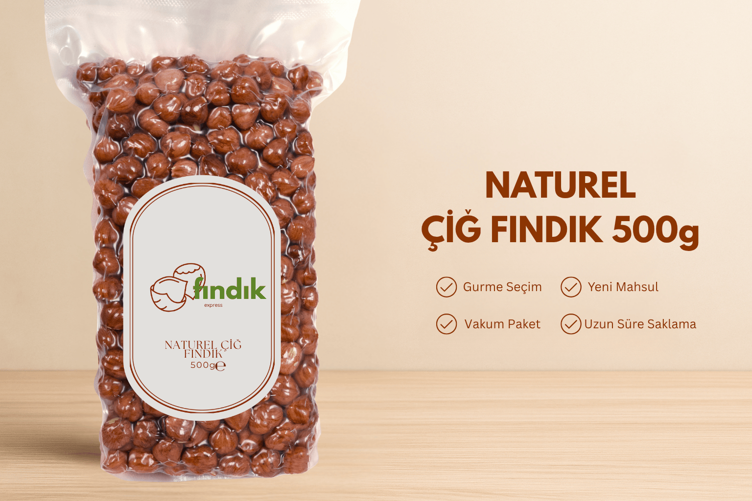 Naturel Çiğ Fındık 500 Gr Vakum Paket