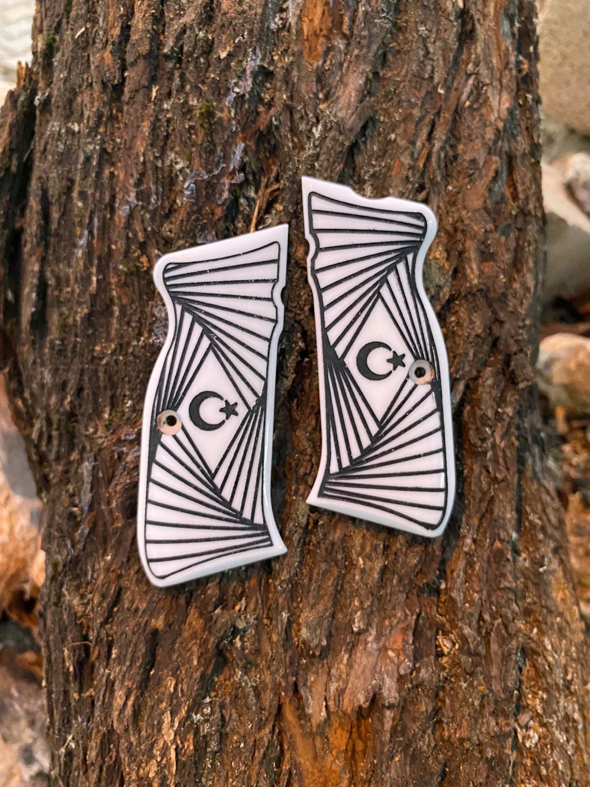 Ay Yıldız İşlemeli Full Dekor Beyaz Sedef Kabze