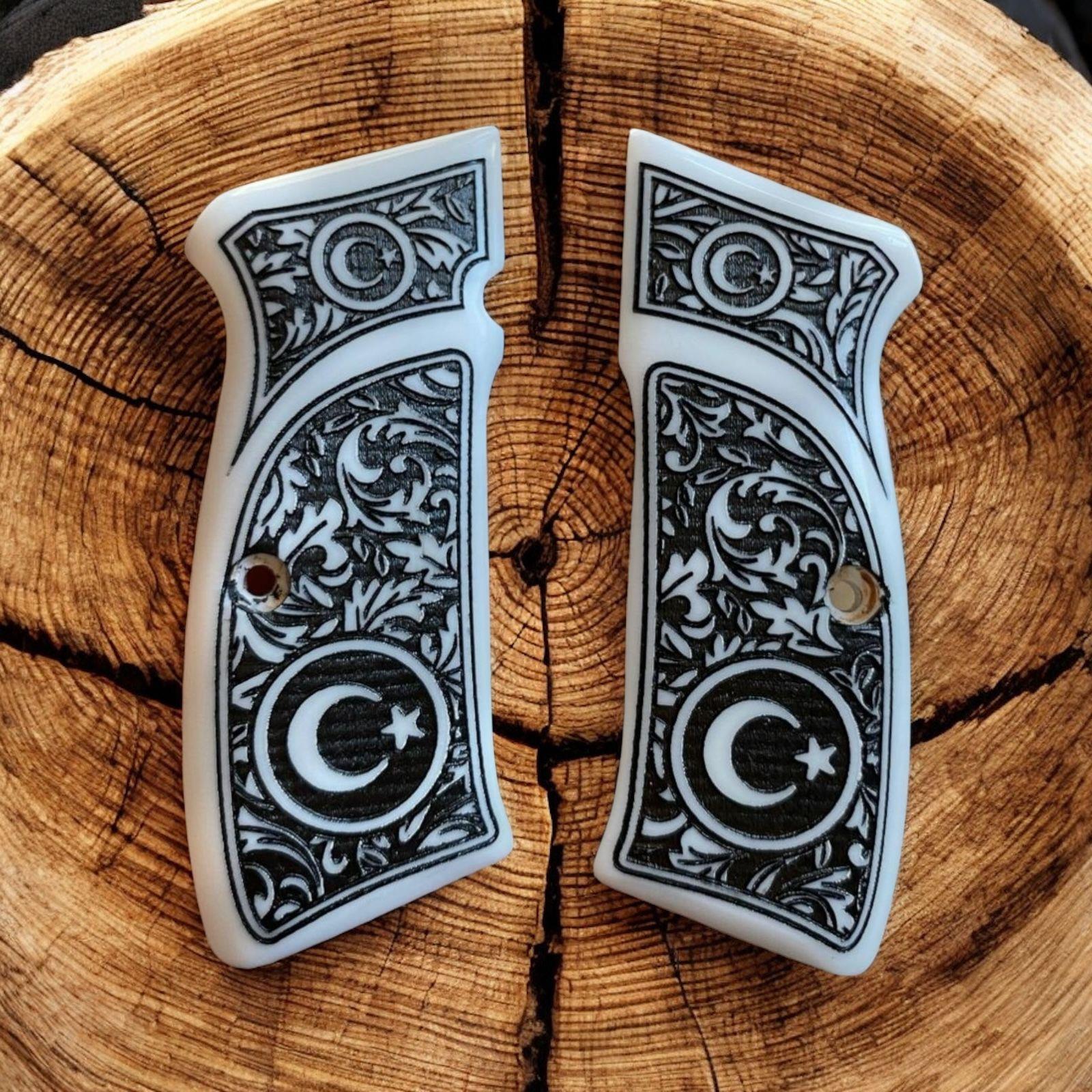 Cz ay yıldız full dekor işlemeli beyaz sedef kabze