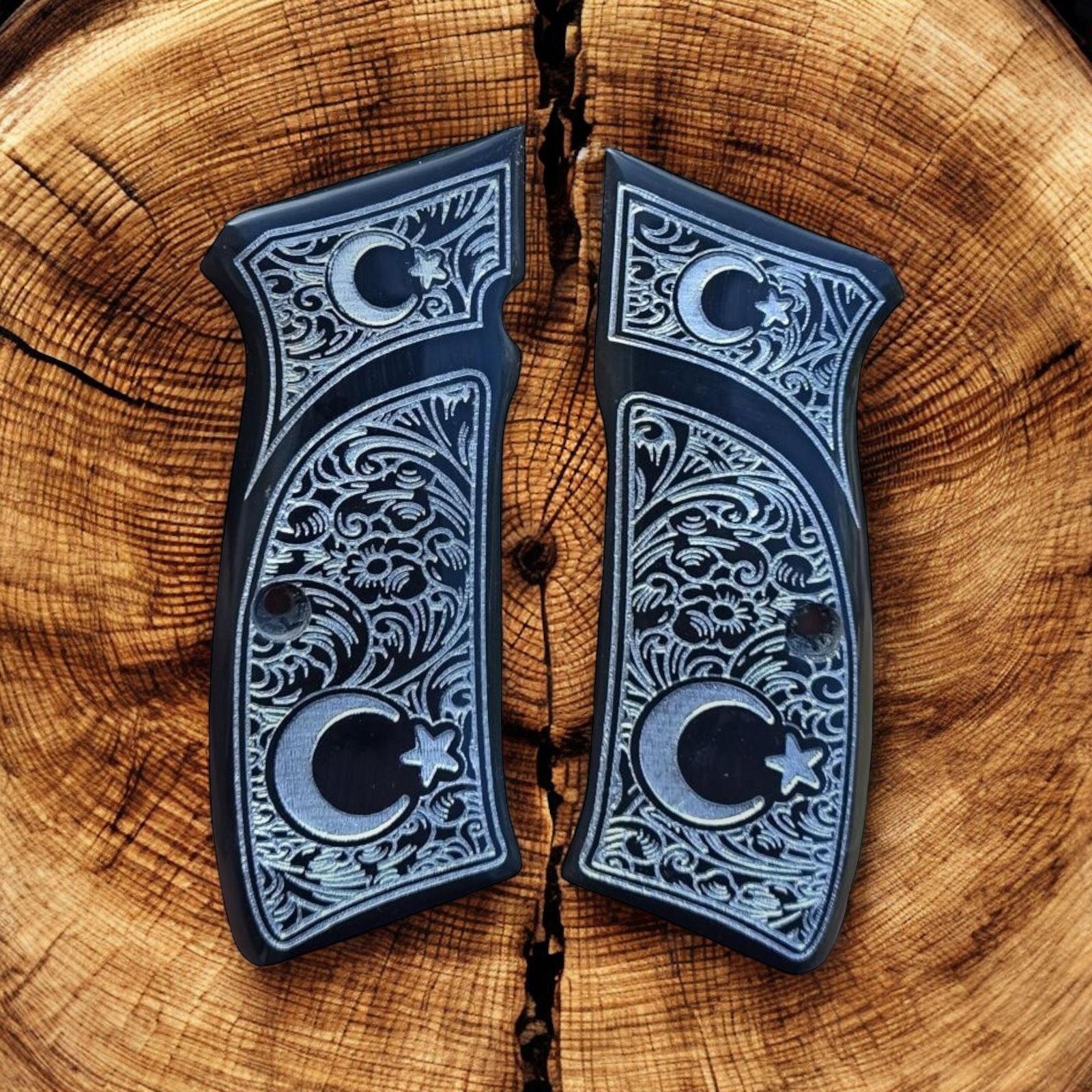 Cz ay yıldız gümüş yaldız işlemeli siyah sedef kabze