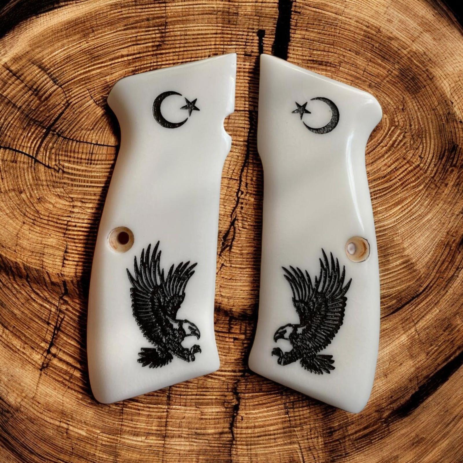 Cz ay yıldız ve kartal işlemeli beyaz sedef kabze