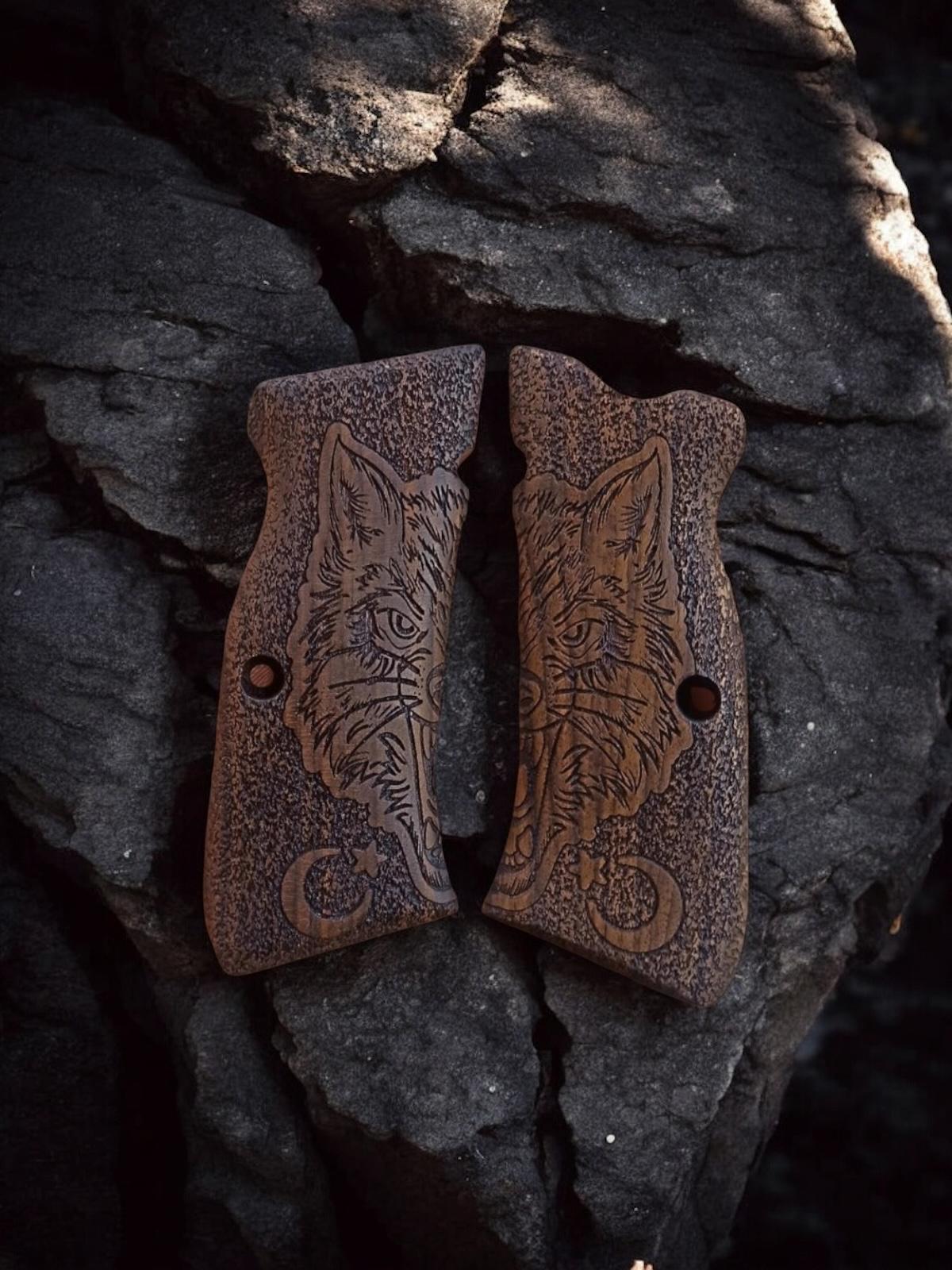 Kurt başı işlemeli full dekor fırınlanmış ceviz kabze