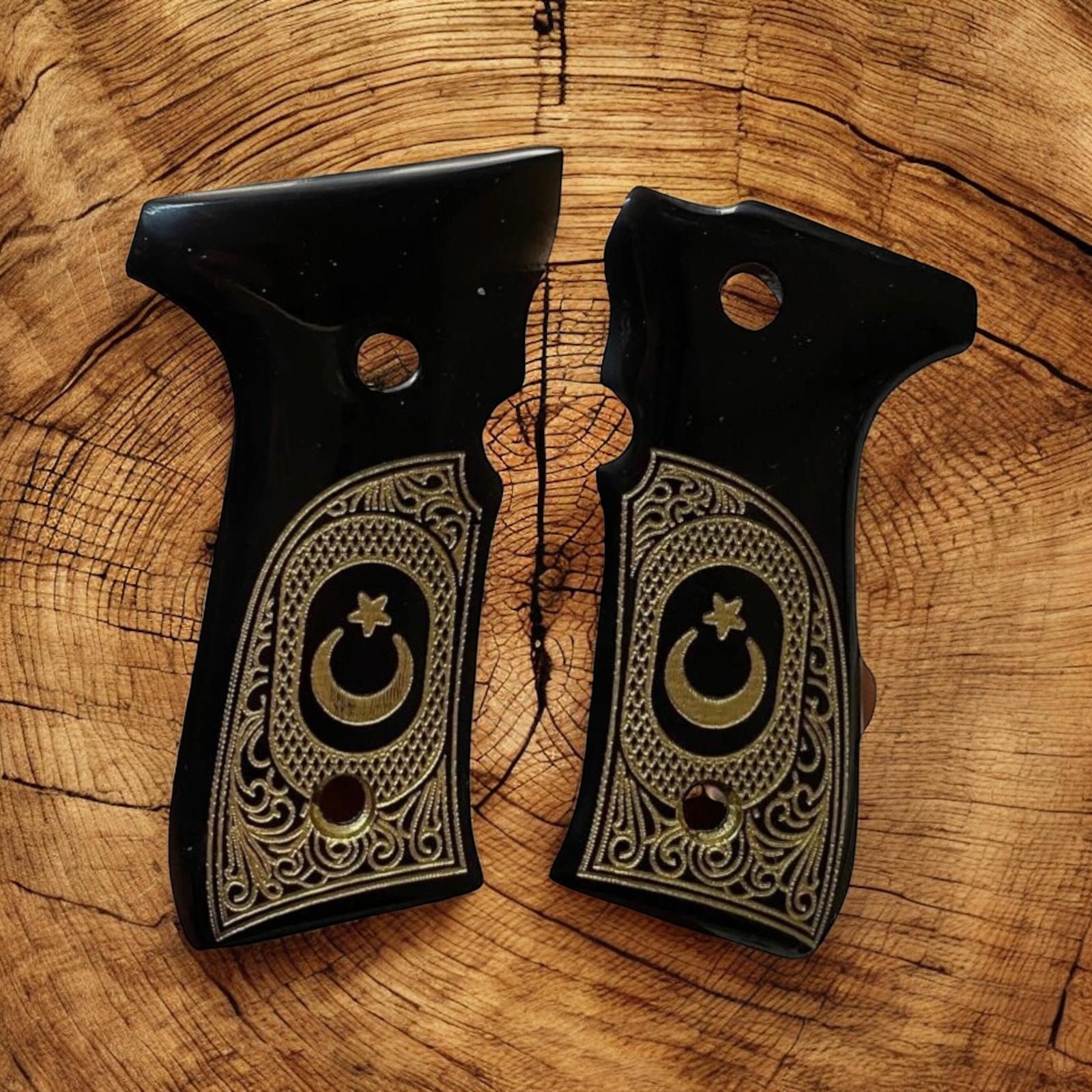 Yavuz ay yıldız yarım dekor altın yaldız işlemeli siyah sedef kabze