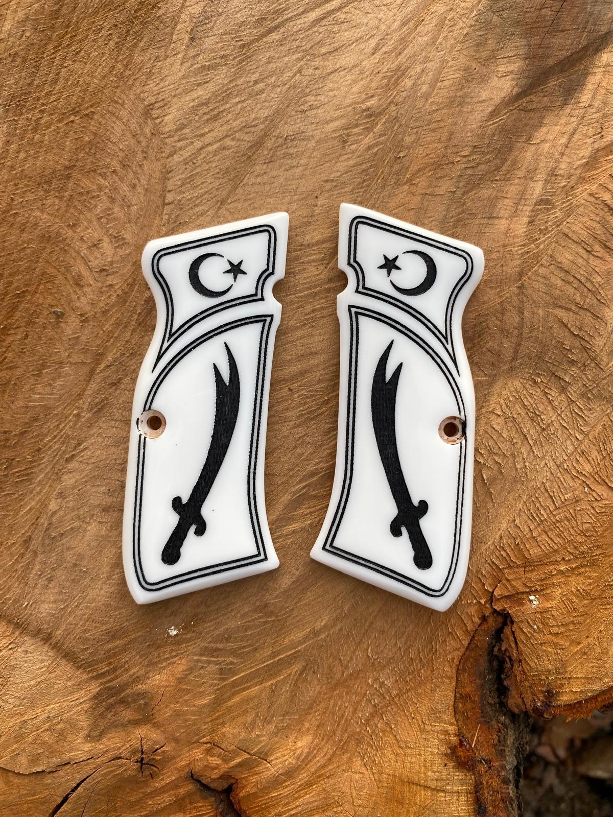 Zülfikar ve ay yıldız işlemeli Beyaz Sedef Kabze