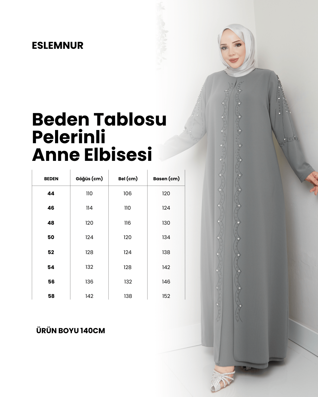 Büyük Beden Tam Boy Pelerinli Anne Elbisesi