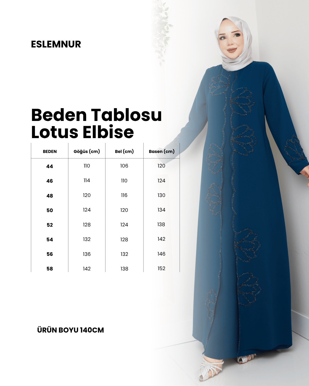 LOTUS ÇİÇEK TAŞLI BÜYÜK BEDEN ANNE ELBİSESİ